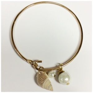 Seashell & Pearl Bead Bracelet Gold-Tone